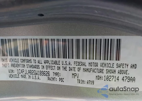 2016 Jeep Cherokee Sport from USA, damaged, VIN 1C4PJLAB2GW189626